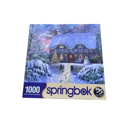 Springbok Yuletide Cottage Cabin Retreat 1000 Piece Puzzle Winter Scene - Image 1 of 4