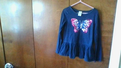 Gymboree Size 6 Sequin Butterfly Long Slv Ruffle Hem Shirt 100% Cotton CUTE! - Image 1 of 4