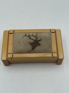 Carved Wooden Box With Bull Elk On Lid 2.5”x4”x7” Jewlery Trinkets Numbered - Picture 1 of 7