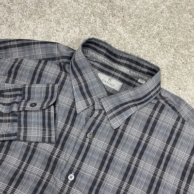 Camisa con botones Canali para hombre 2XL a cuadros de algodón cuello extendido gris borgoña negra Foto 1 de 4