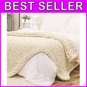 Chenille Yarn Blanket, 80x90 inches, Beige - Picture 1 of 10