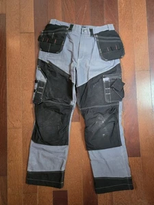 Pantalones de trabajo de carga de lona pesada Blaklader para hombre 38x34 negro gris doble rodilla con almohadillas - Imagen 1 de 20