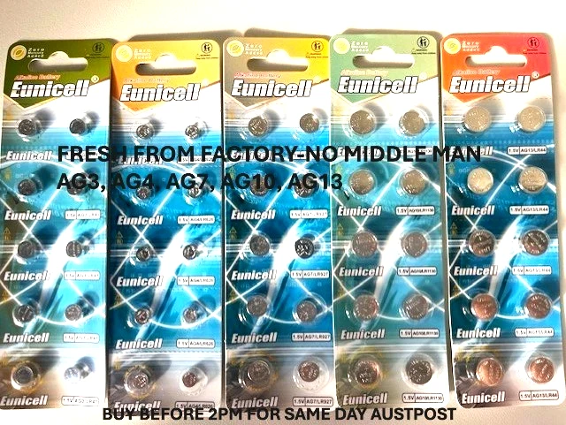 Alkaline batteries 1 - 100,    AG3, AG4,  AG7, AG10, AG13 NO Hg in Melb Long Exp - image 1 of 1