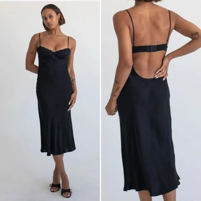 NUEVO Vestido sin Mangas Rumored Negroni Midi en Bambú Negro Para Mujer Mediano $128 Foto 1 de 4