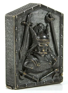 ca1900 PATINATED BRONZE FIGURAL POCKET MATCH SAFE / VESTA - VIKING WARRIOR BUST - Picture 1 of 8