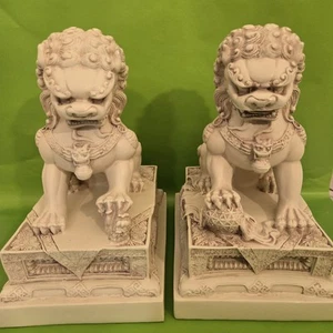 Vintage Buddha Grove Foo Hunde Wächter Löwe Statuen Paar Feng Shui Statuen groß - Bild 1 von 14