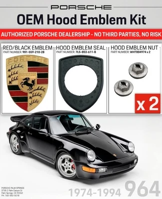 1974-1994 Porsche 964 kit emblema capô original do fabricante esmalte vermelho e preto em ouro - Imagem 1 de 2