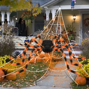 Halloween Deko Spinnennetz, 50" Riesenspinne + 200" Dreieckige Riesen... - Bild 1 von 7