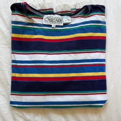 cascade classics Vintage 90s striped short sleeve multicolor shirt sz S oversize - Image 1 of 4
