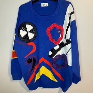 Vintage Bonnie and Bill 80er Pullover Wearable Art Abstrakt Pulli Oversized - Bild 1 von 7