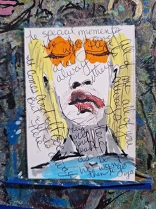 Woman Portrait Orange Eyes Acrylic and Pen ATC OOAK ORIGINAL 3.5 x 2.5 inches - Picture 1 of 3