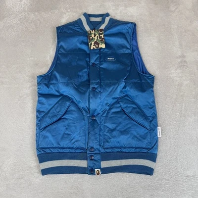 NWT VTG A Bathing Ape Bape Busy Works Puffer Vest Mens S Blue Primaloft - Image 1 of 4