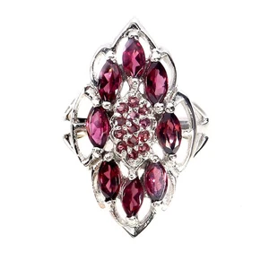 925 Sterling Silver Ring Marquise Rhodolite Garnet Natural Gemstone Jewelry Size - Picture 1 of 13
