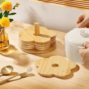 8PCS/SET Reusable Flower Wood Coasters Non-Slip Solid Wood Insulation Mat Home - Picture 1 of 14