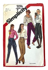 SIMPLICITY Sewing Pattern 5236 Size 10 Waist 25 Inches Misses' Pants 4 Styles - Picture 1 of 6
