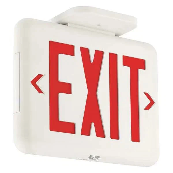 双 Lite Exit Sign LED Red Letters 白色 外壳 1 或 2 Face 通用底座 — 第 1/1 张图片