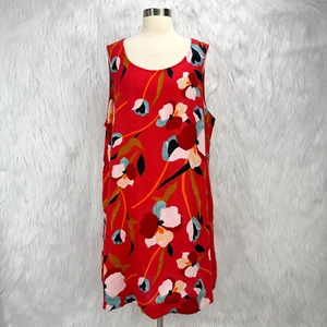 Sigrid Olsen Linen Shift Dress Womens 2X Red Colorful Floral Pockets Vacation - Picture 1 of 15