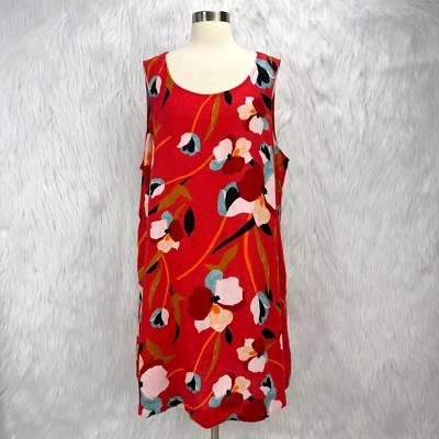 Vestido recto de lino Sigrid Olsen para mujer 2X rojo colorido floral bolsillos vacaciones Foto 1 de 4