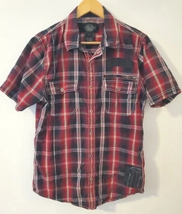 Harley Davidson Red Plaid Striped Button Front Shirt Mens Large - Picture 1 of 10