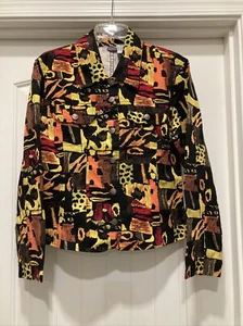 Zana Di  Black/Yellow Print Unlined Casual JACKET Clothing Coat SZ 10 - Picture 1 of 12