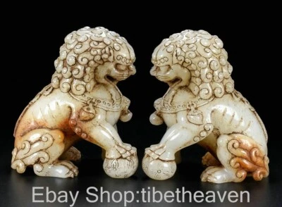 Antigua estatua china de 4" de jade hetiano ansia Fengshui Foo Fu perro guardián león Foto 1 de 4