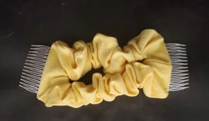 Accordian Hair Side Combs with Fabric Scrunchie Yellow Vintage - Picture 1 of 3