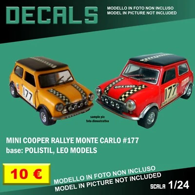 DECALS repro Mini Cooper Rally Monte Carlo  #177 Polistil 1/25 1/24 1 24 decal - Immagine 1 di 2