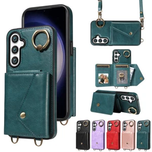 For Samsung Galaxy S25 S24 S21 FE Magnetic Leather Flip Card Wallet Case W/Strap - Picture 1 of 83