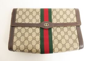 Authentic Gucci GG Sherry Line PVC Leather Pouch Clutch Bag #22937