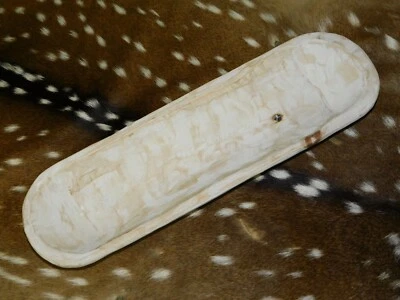* Carved Wooden Dough Bowl Primitive Wood Trencher Baguette Decor  Chippy White - Image 1 of 3