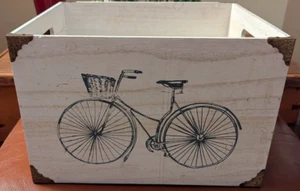 Large Home Essentials Decorative Wooden Crate with Bicycle Design 12.75 x 15 x 9 - Picture 1 of 7