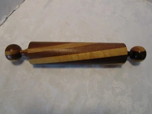 Vintage Handcraft Walnut & MAPLE WOOD ROLLING PIN Dough Roll Signed 16.75”L 1980 - Picture 1 of 7