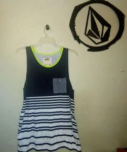 VANS Men's Unisex Med Black White Stripe Gray Pocket Tank Top Sleeveless T-Shirt - Picture 1 of 11