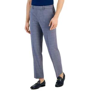 Perry Ellis Portfolio Modern-Fit Stretch Dress Pants Mid Grey Plaid 33x32 E06809 - Picture 1 of 4