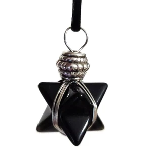 Obsidian Pendant Necklace Merkaba Beaded Star Geometry Chariot Corded Jewellery - Picture 1 of 11