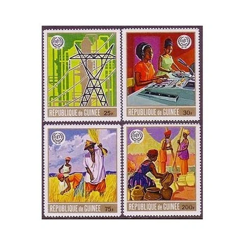 Guinea 548-551,MNH.Michel 549-552. ILO 50th Ann.1970.Harvest,Potters,Power lines Cover