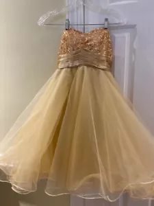 Clarisse Gold Sequin Prom Party Dress - Size 0 - Strapless, Sequins, Sparkly Bow - Picture 1 of 7