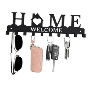 Key Holder Wall Mount, Black Metal Key Hanger Adhesive Key Rack Organizer with - Picture 1 of 8