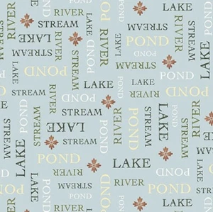 Tranquility Fabric - Lake River Water Word Blue - QT Quilting Treasures YARD - Picture 1 of 1