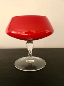 VINTAGE RED ART GLASS CASED VASE BOWL COMPOTE MID CENTURY ITALY - Picture 1 of 12