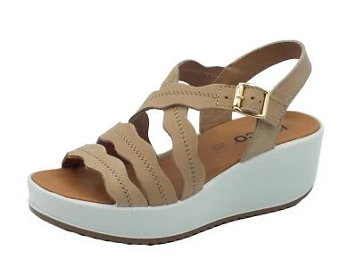 Igi&Co 5668522 Nabuk Liscio Beige Sandali per Donna in pelle con zeppa alta con - Immagine 1 di 3