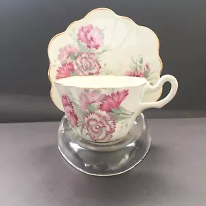 Piatto da tè vintage Royal Suart ossa fini cinesi garofani rosa Spencer Stevenson - Foto 1 di 11