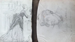 Antique Original Drawing Man Portrait, Woman, life Scene 19th century - Picture 1 of 6