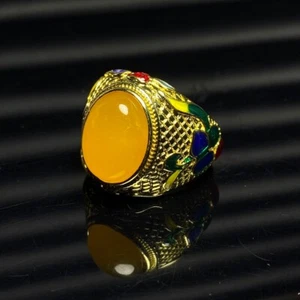 Certified Natural Ice Yellow Burmese Jade Jadeite Amulet archery thumb Rings - Picture 1 of 8