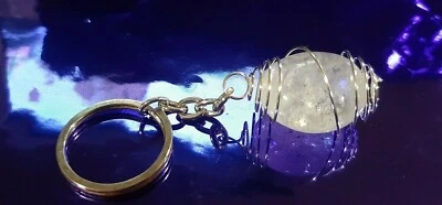 Portachiavi con QUARZO IALINO Cristallo di Rocca pietre minerali chakra argento - Immagine 1 di 2