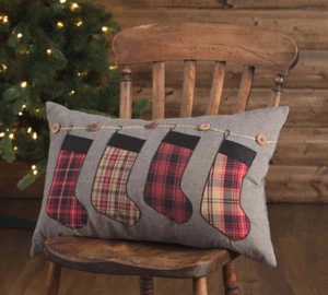NEW!! Beautiful Country Christmas ANDES Farmhouse Applique Xmas STOCKING Pillow - Picture 1 of 2