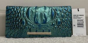 Brahmin Melbourne ADY schmale faltbare Leder-Geldbörse PEACOCK türkis blau grün neu mit Etikett - Bild 1 von 10
