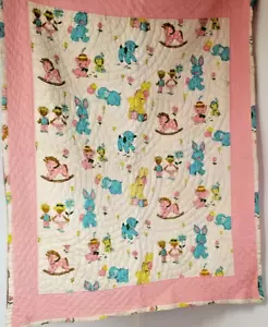 Manta acolchada hecha a mano para niños pequeños 44x52 juguetes rosas muñecas caballo mecedor 3031 - Imagen 1 de 16