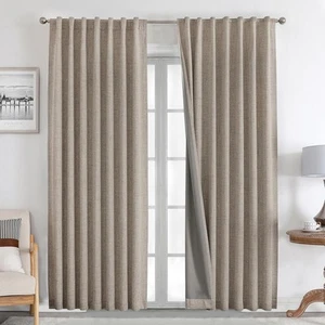 Natural Linen Curtains 84 inch Length 2 Panels Set Burg 100% Blackout Long Dr... - Picture 1 of 9