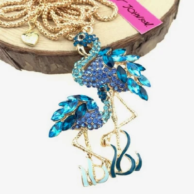 Betsey Johnson Cristal Azul Ma Bebé Flamenco Oro Colgante Collar Bolsa de Regalo Gratis Foto 1 de 4